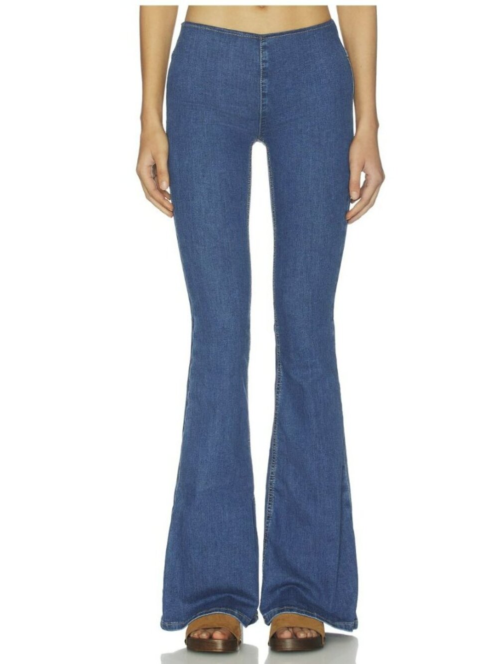 Free People Penny Pull On Wide Flare Bottom Denim Jean NEW